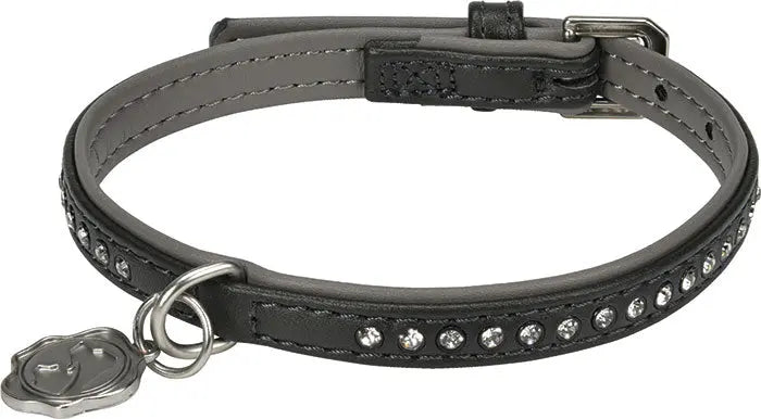 Kunstlæderhalsbånd Deluxe Rhinestones M grå